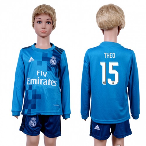 Real Madrid #15 Theo Sec Away Long Sleeves Kid Soccer Club Jersey